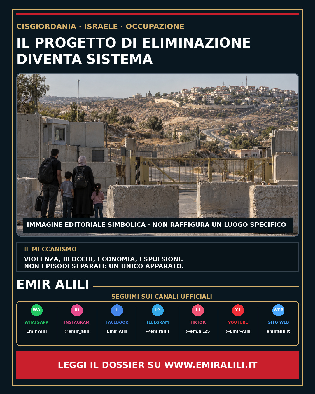 Copertina del dossier Cisgiordania: il progetto di eliminazione diventa sistema