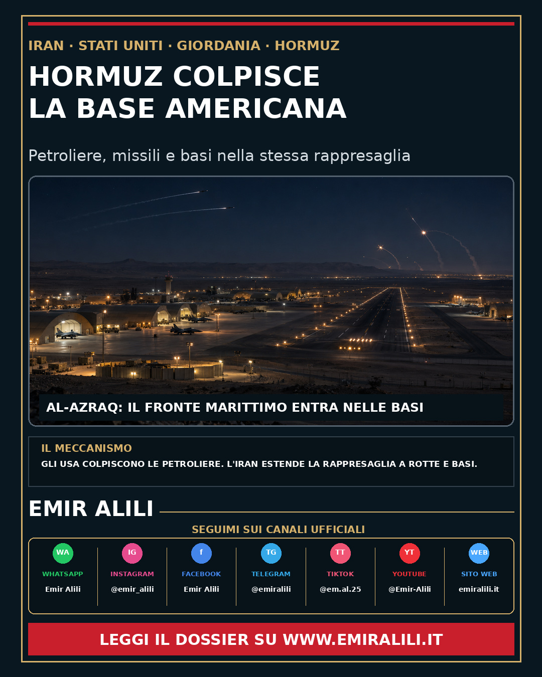 Copertina del dossier Hormuz colpisce la base americana