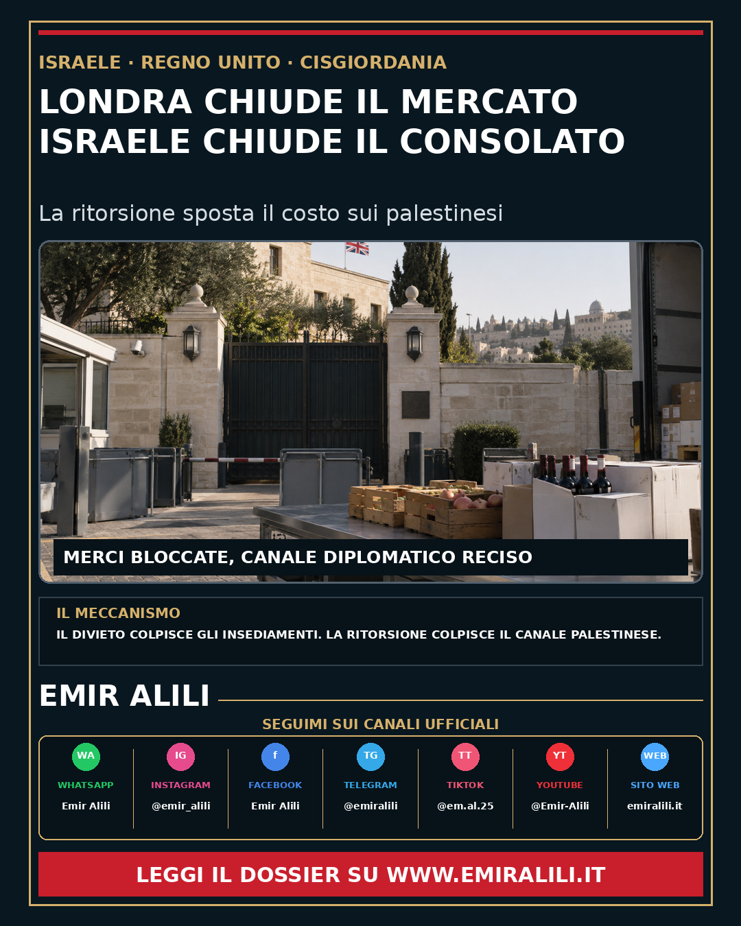 Copertina del dossier Londra chiude il mercato, Israele chiude il consolato