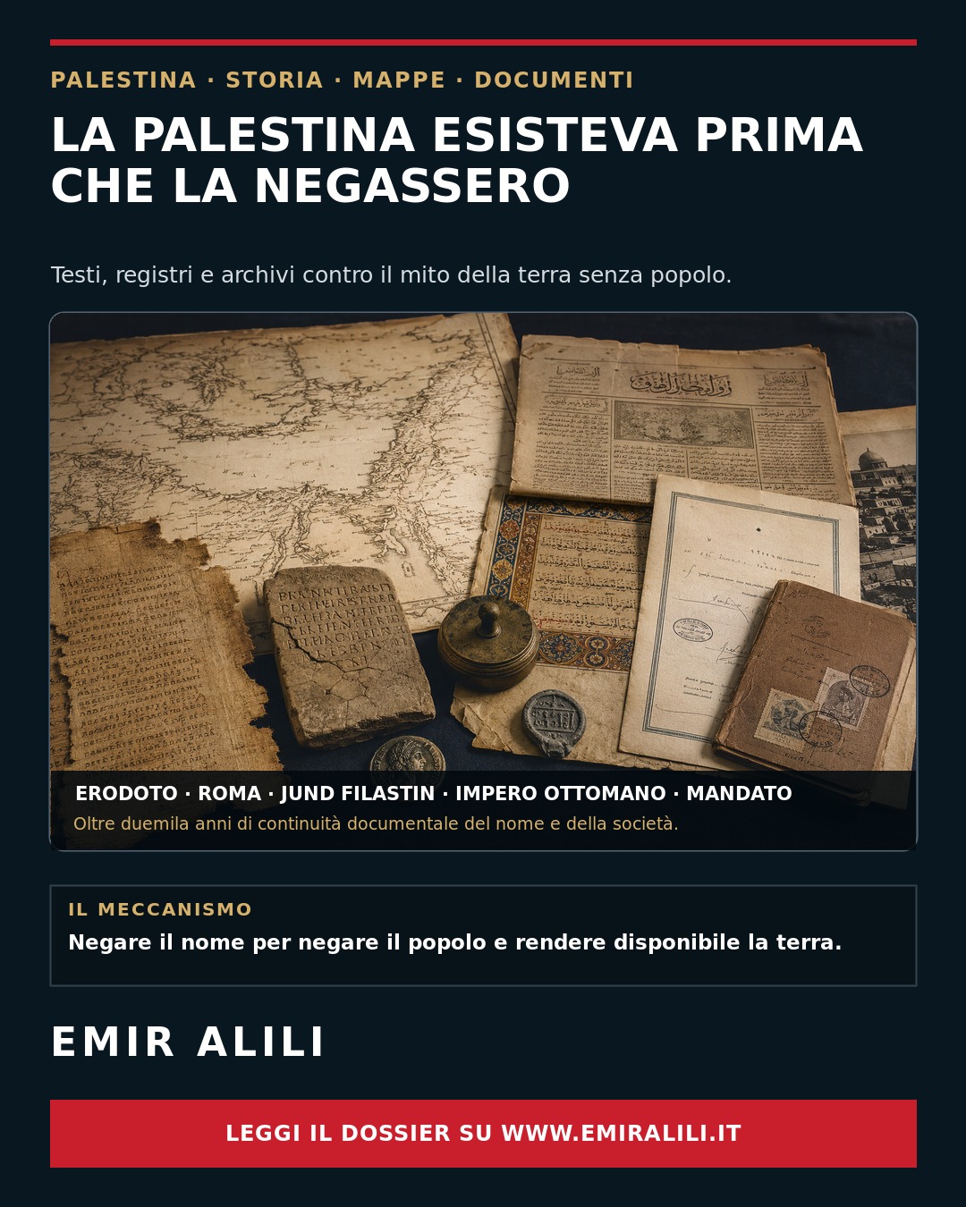 Copertina del dossier La Palestina esisteva prima che la negassero