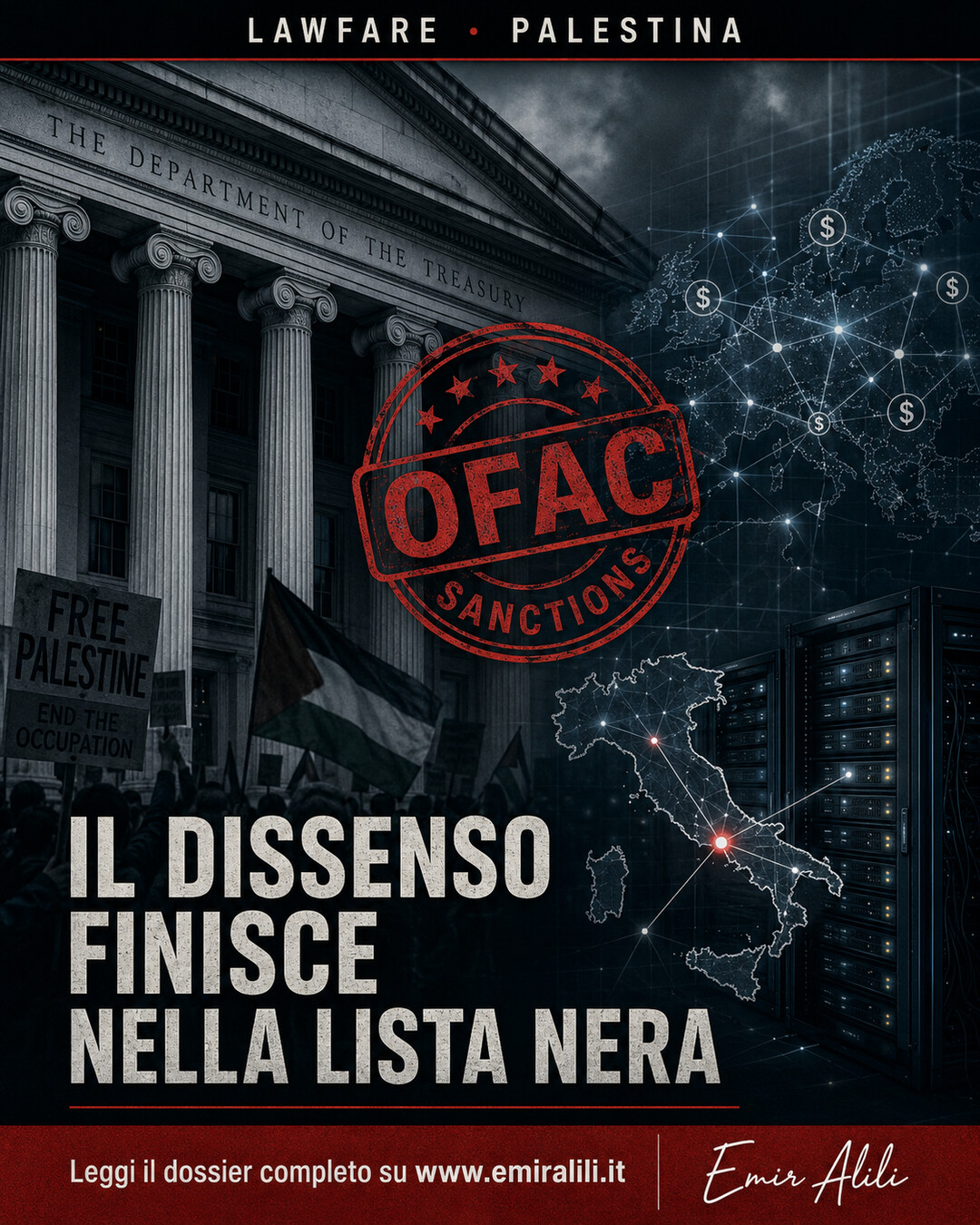Copertina editoriale sul Tesoro USA, la lista OFAC, Palestine Action e l’infrastruttura digitale italiana colpita dalle sanzioni
