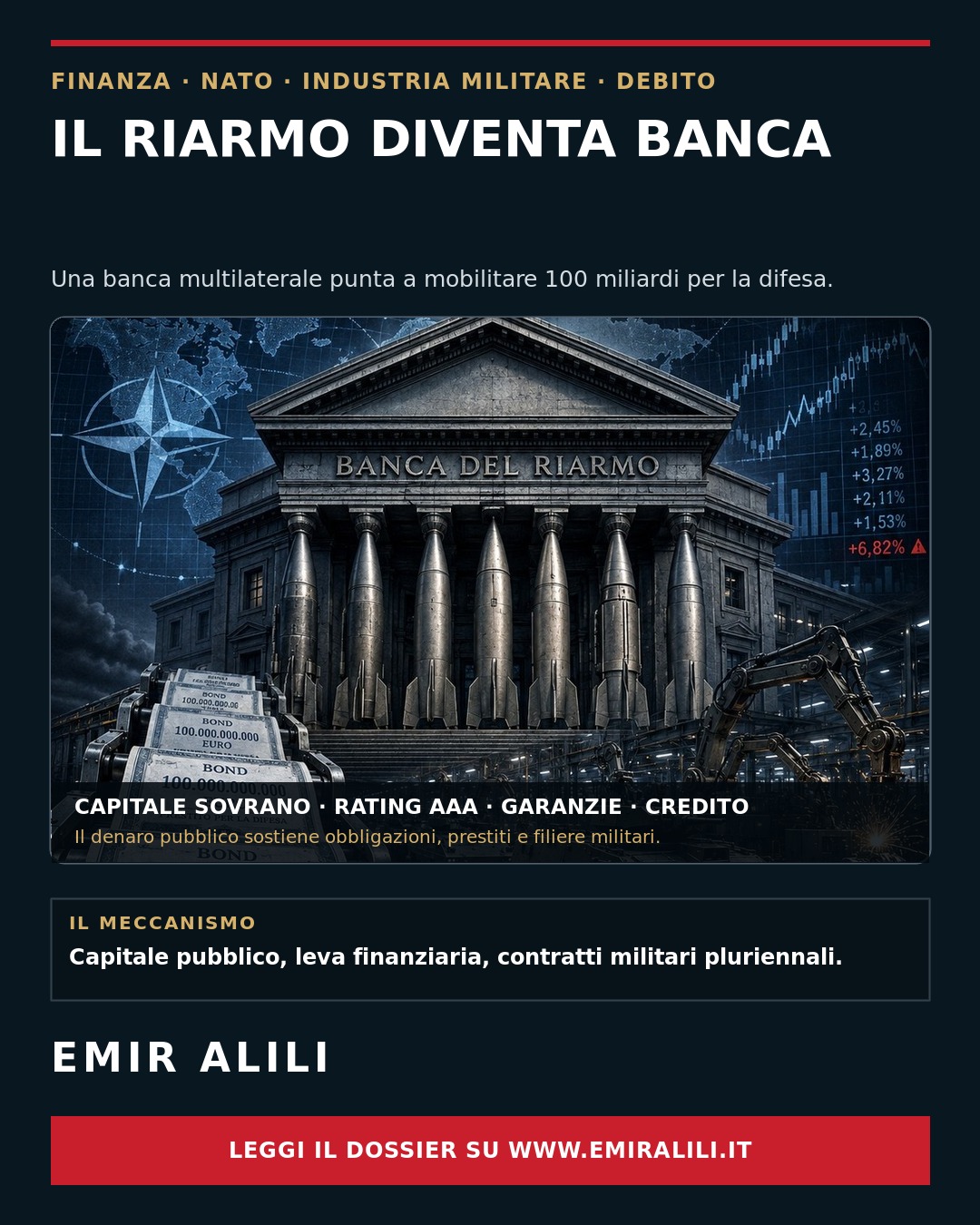 Copertina del dossier Il riarmo diventa banca