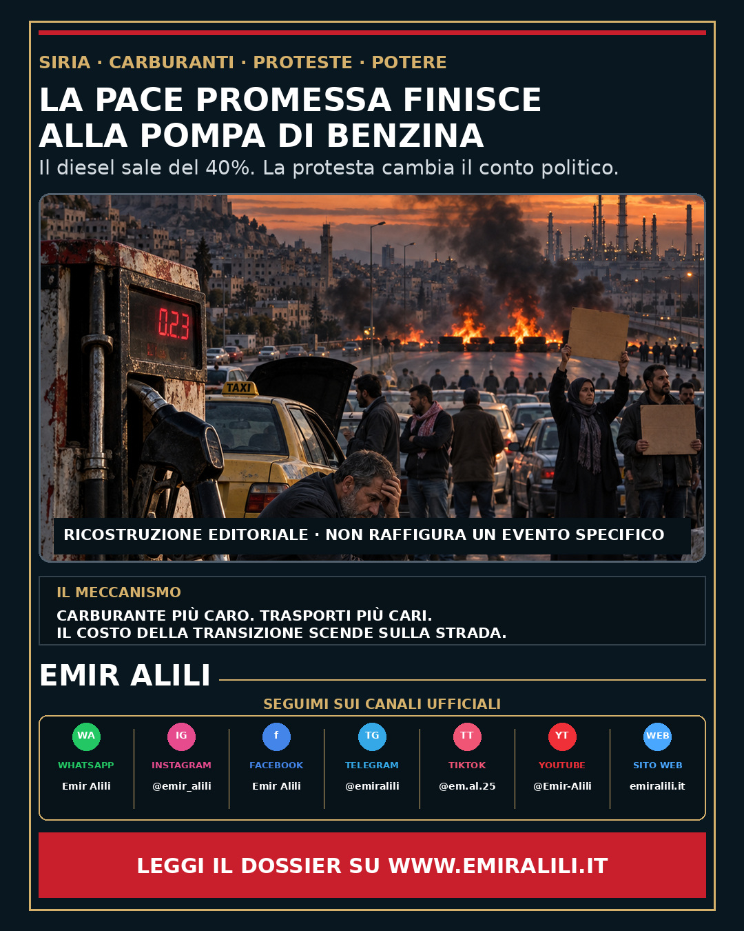 Copertina del dossier sui rincari dei carburanti e sulle proteste in Siria